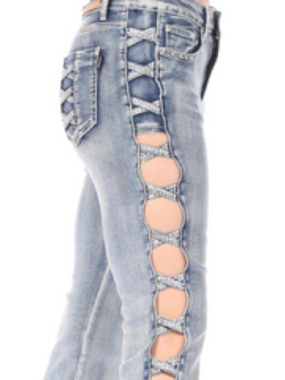 Platinum Plush Jeans NWT Light Blue Lace-Up Side Cutout Women's Jeans